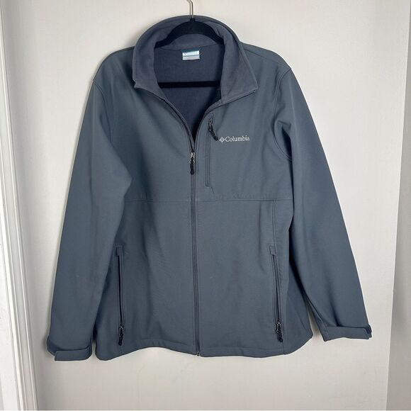 Columbia Soft Shell Full Zip Jacket Men’s Large Grey Fleece Lightweight Fall - Picture 1 of 3